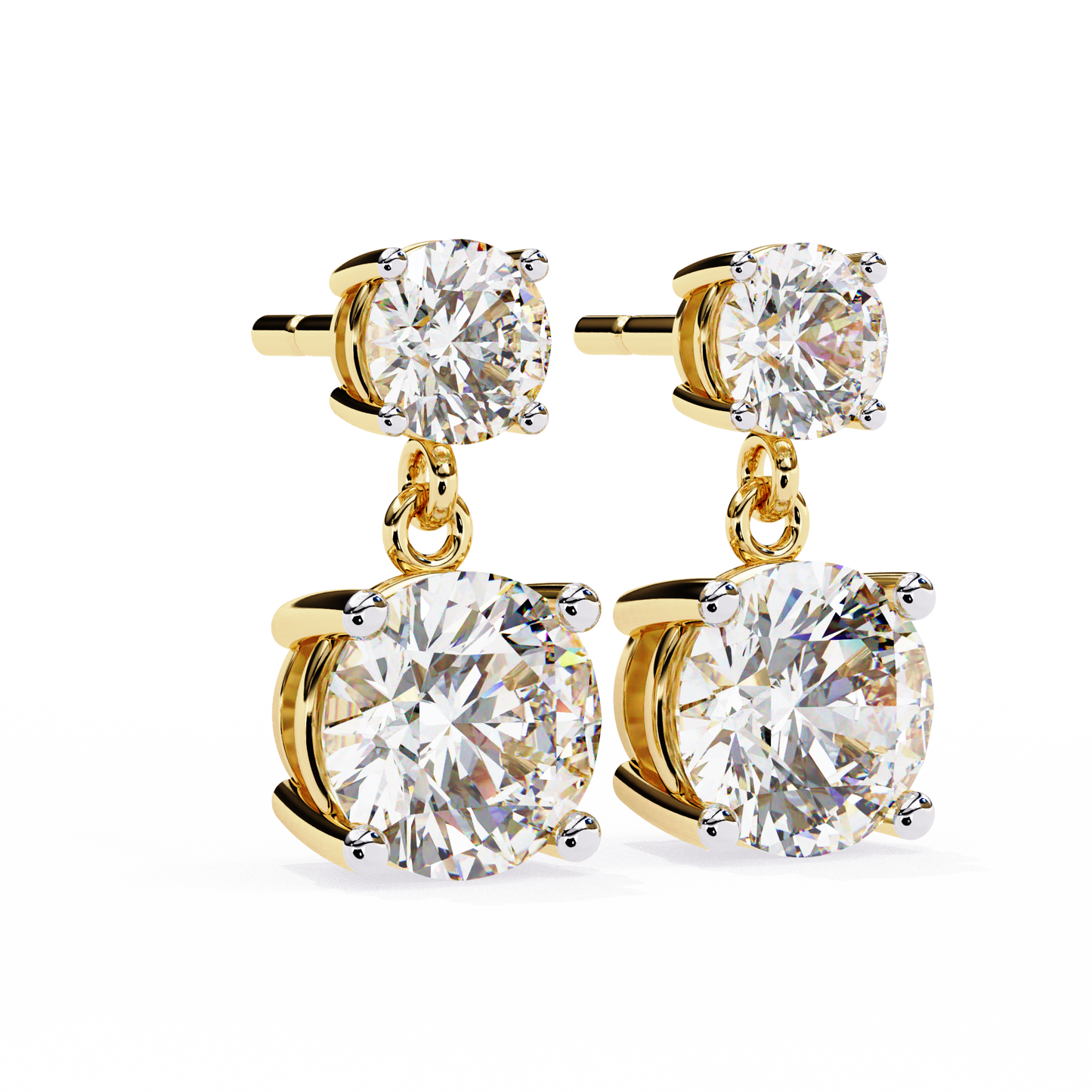 Solar Bloom – Round Lab Diamond Double Halo Drop Earrings