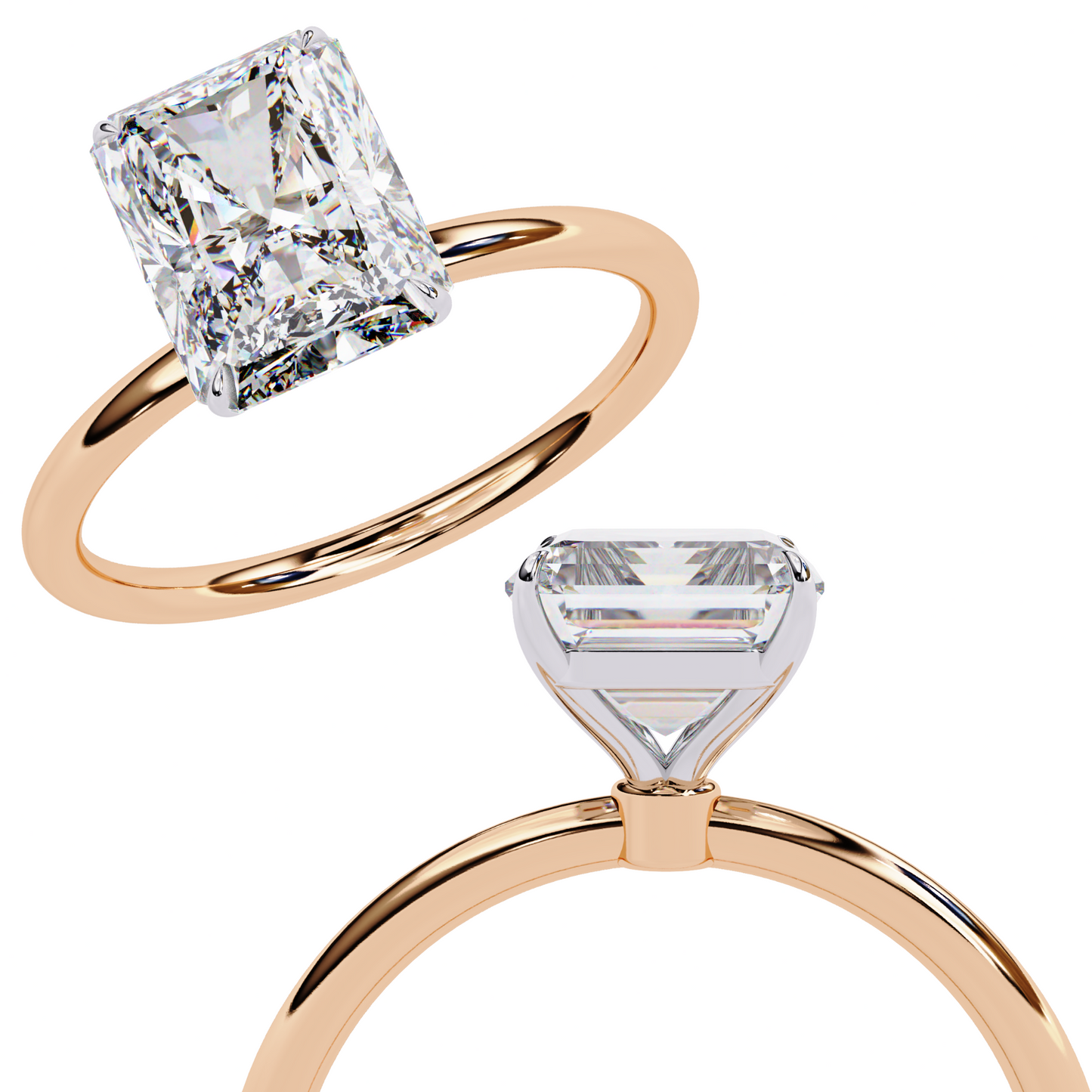 Radiant Lab Diamond Ring with Sculpted Shank in 14K Gold