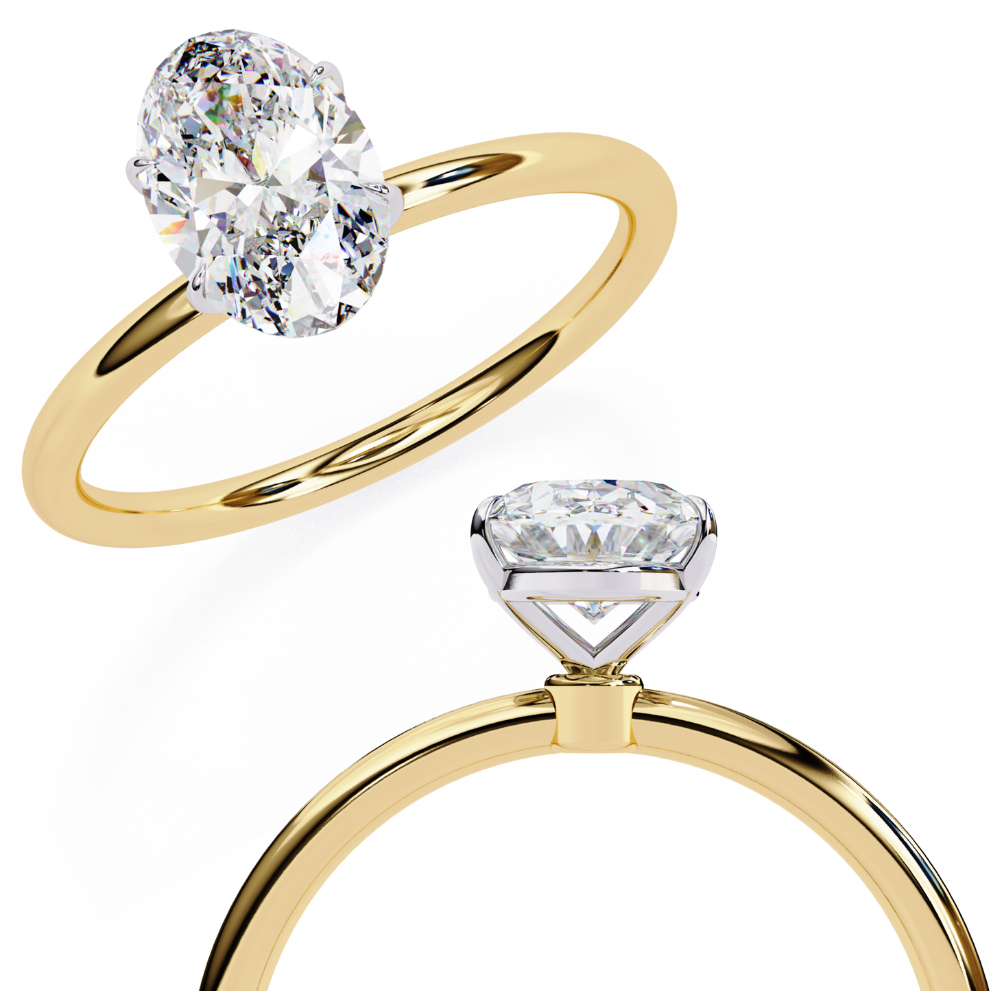 Oval Poise – Lab Diamond Solitaire Ring with Slim Shank in 14K Gold