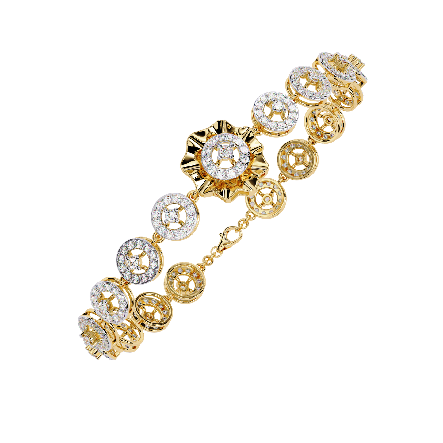 Celestial Radiance – Diamond Circle Link Bracelet in 14K Gold
