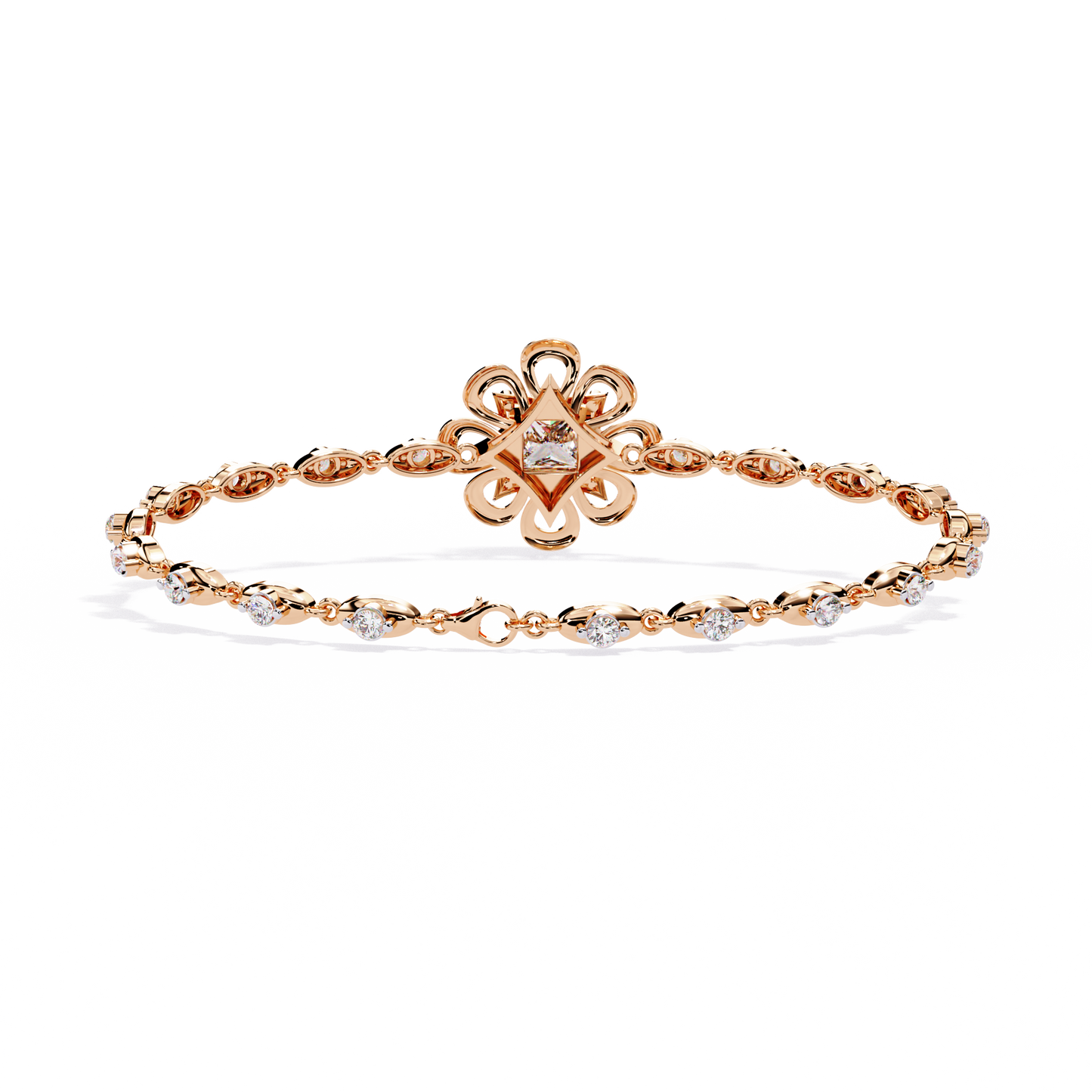 Royal Bloom – Princess Cut Centerpiece Diamond Bracelet in 14K Gold