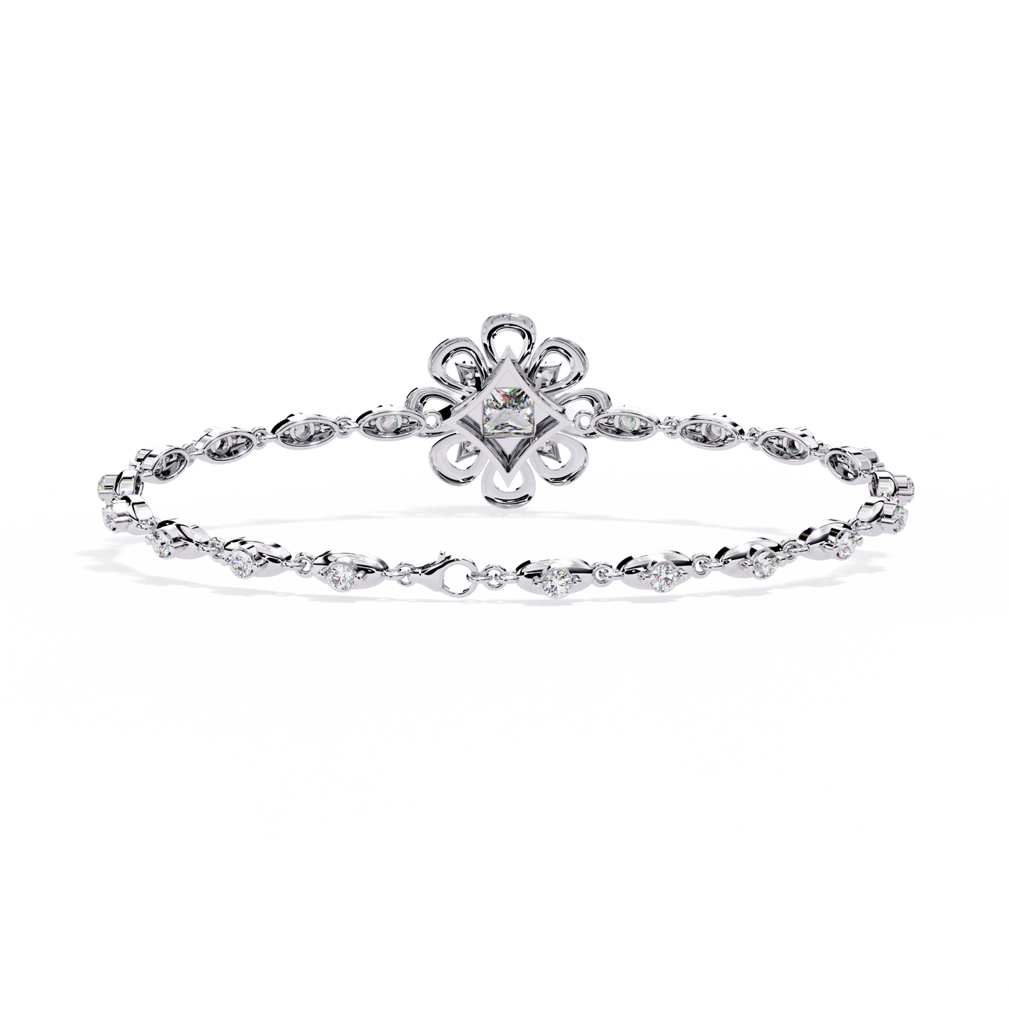 Royal Bloom – Princess Cut Centerpiece Diamond Bracelet in 14K Gold