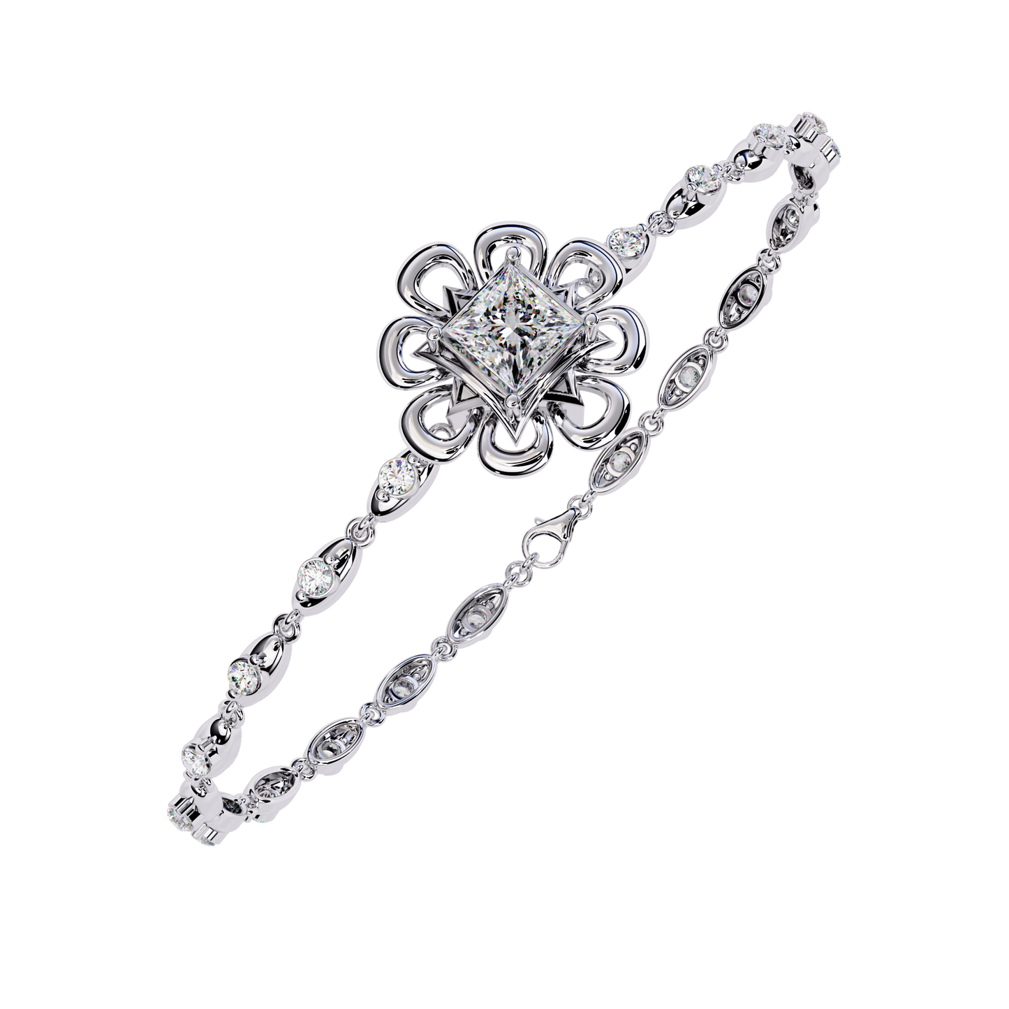 Royal Bloom – Princess Cut Centerpiece Diamond Bracelet in 14K Gold
