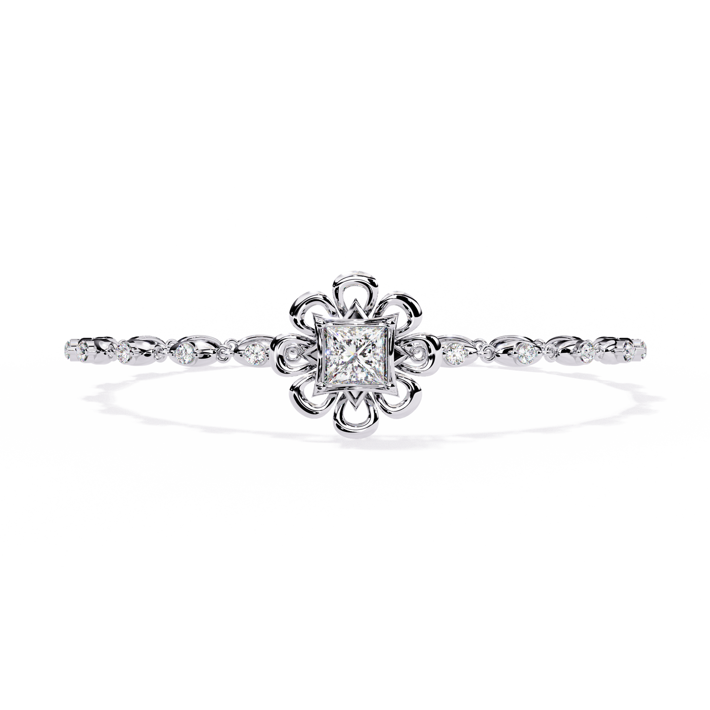 Royal Bloom – Princess Cut Centerpiece Diamond Bracelet in 14K Gold