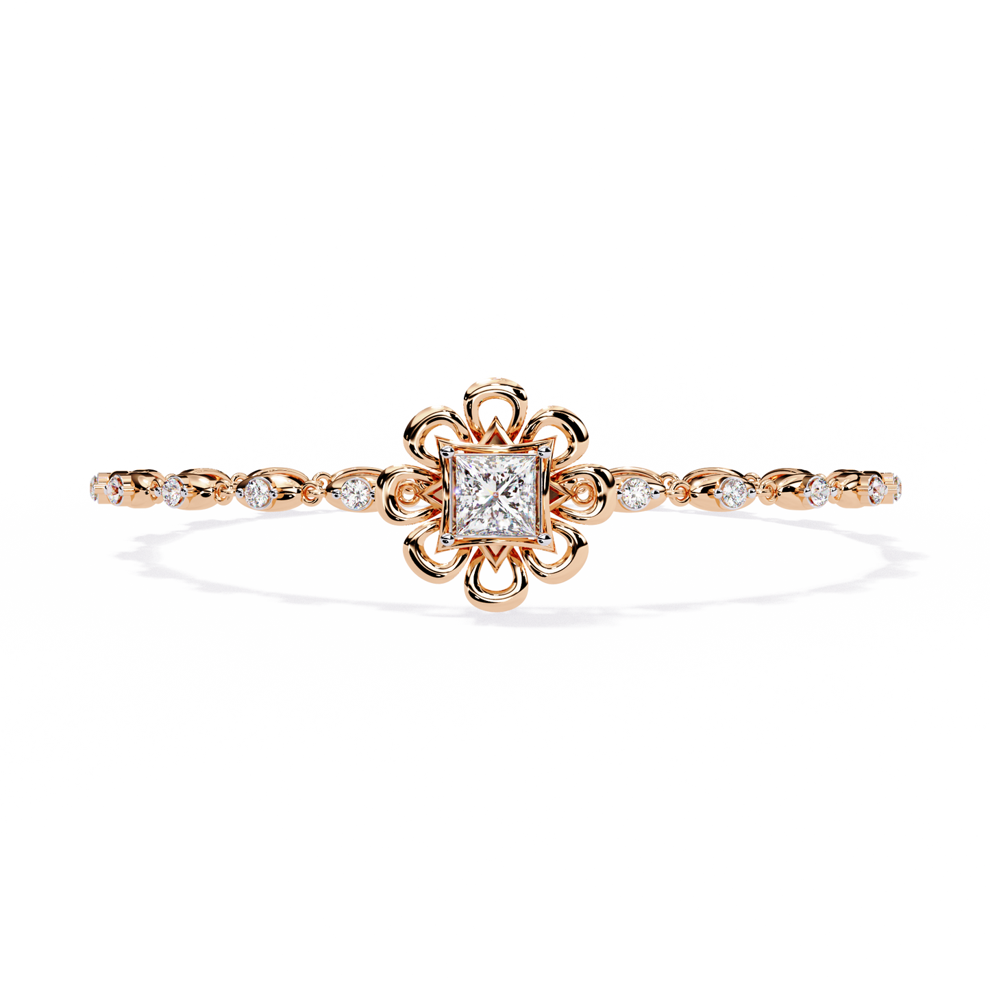 Royal Bloom – Princess Cut Centerpiece Diamond Bracelet in 14K Gold