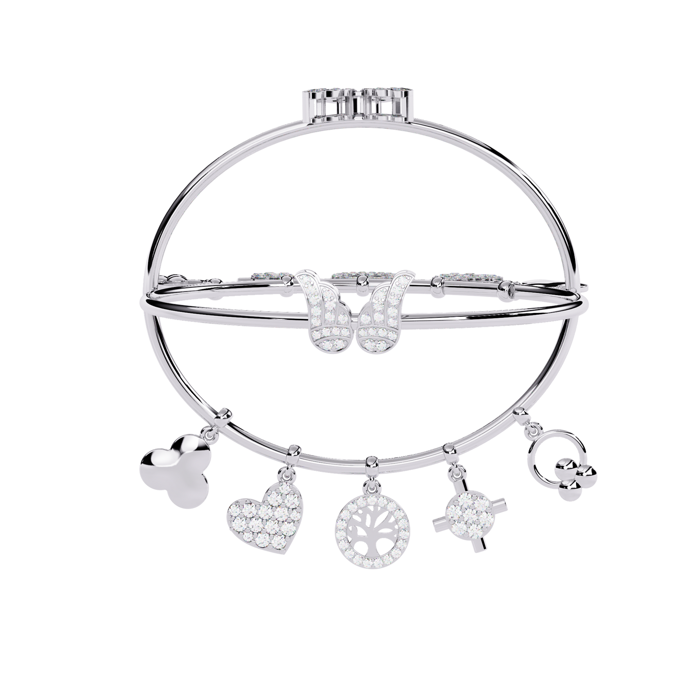 Celestial Charms – Diamond Gold Bangle with Dangling Motifs