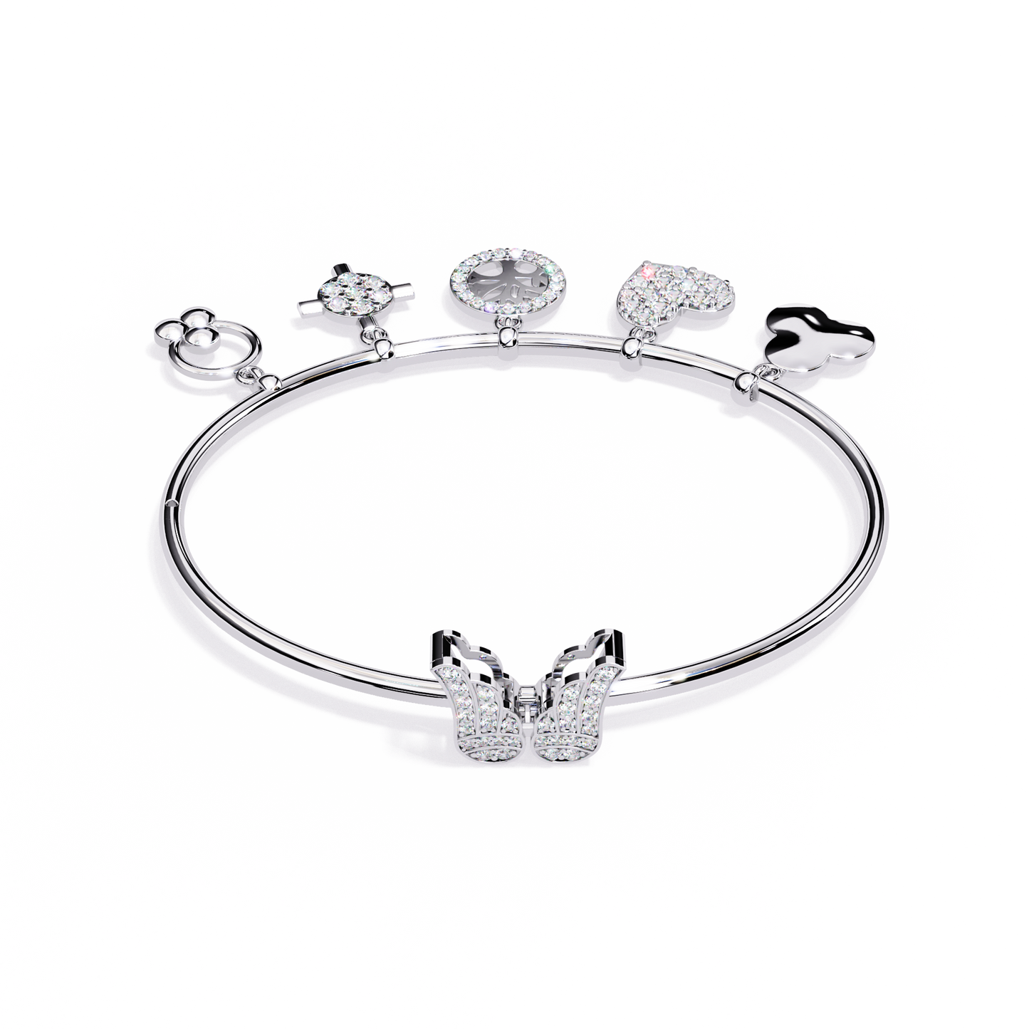 Celestial Charms – Diamond Gold Bangle with Dangling Motifs