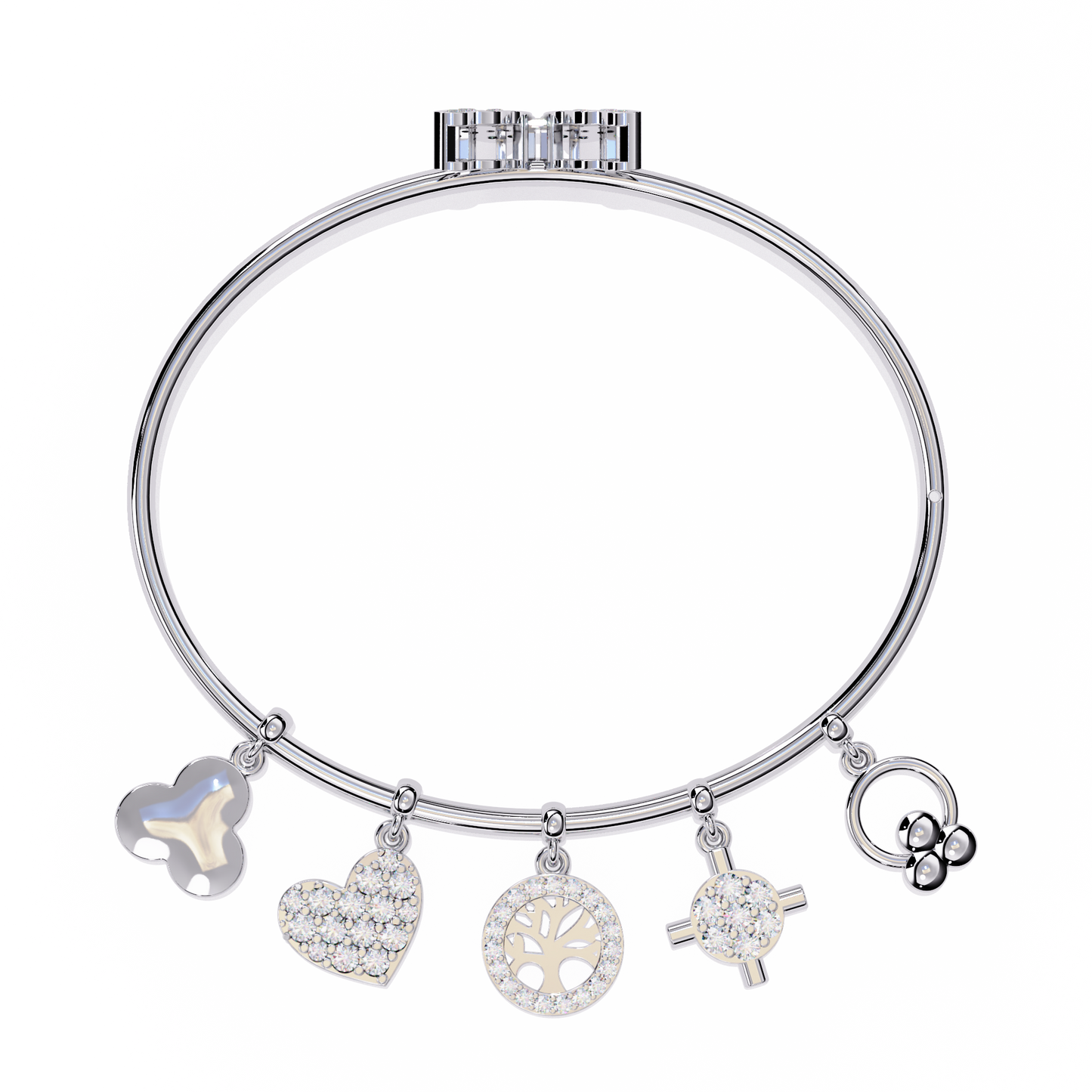 Celestial Charms – Diamond Gold Bangle with Dangling Motifs