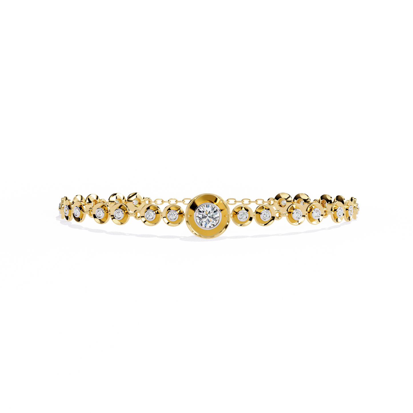 Bezel Orbit – Lab Diamond Round Link Bracelet in 14K Gold