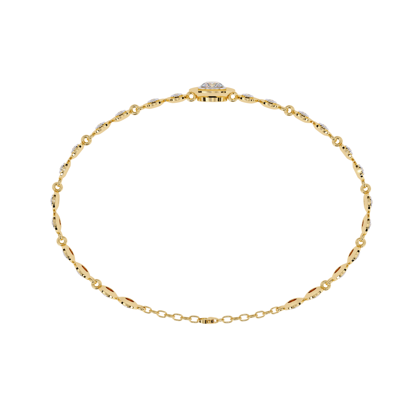 Bezel Orbit – Lab Diamond Round Link Bracelet in 14K Gold