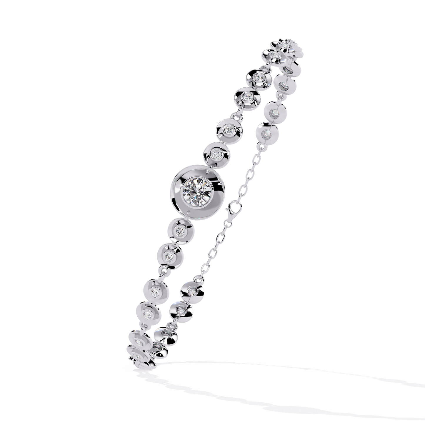 Bezel Orbit – Lab Diamond Round Link Bracelet in 14K Gold