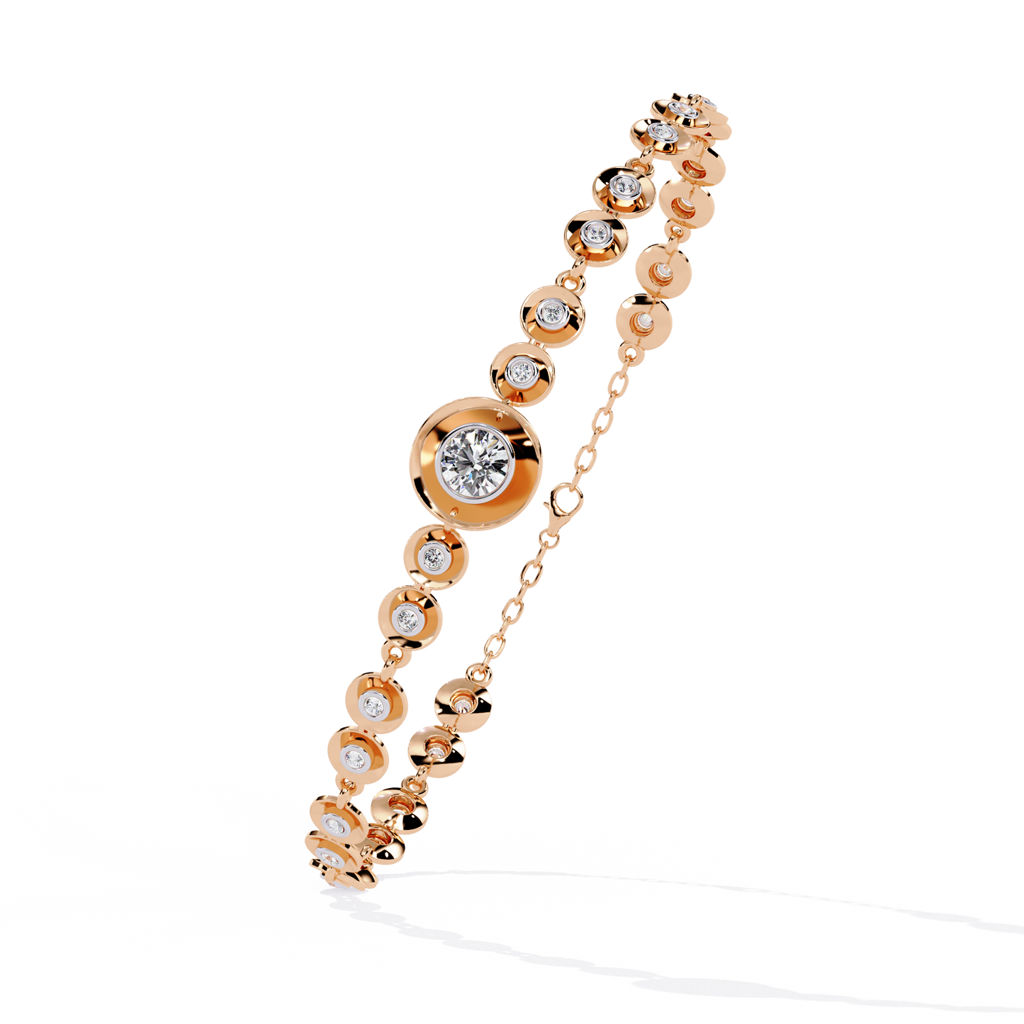 Bezel Orbit – Lab Diamond Round Link Bracelet in 14K Gold