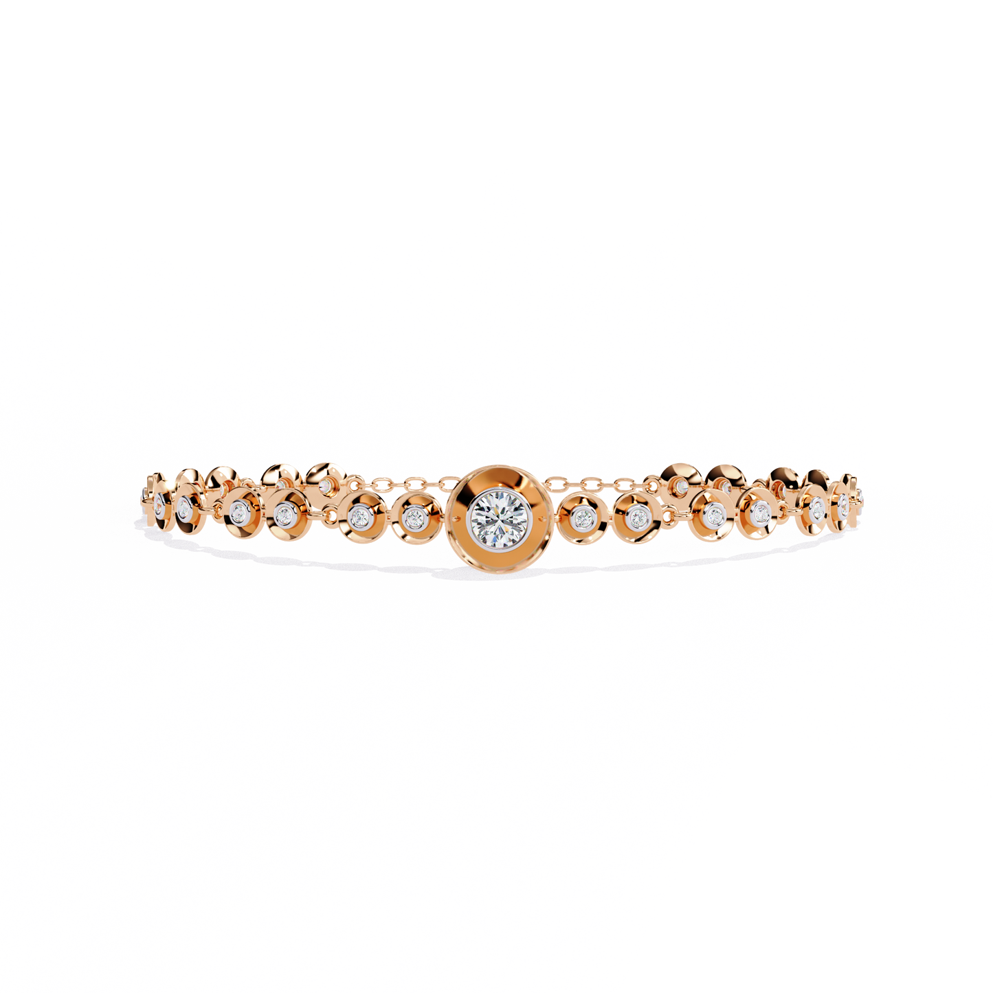 Bezel Orbit – Lab Diamond Round Link Bracelet in 14K Gold