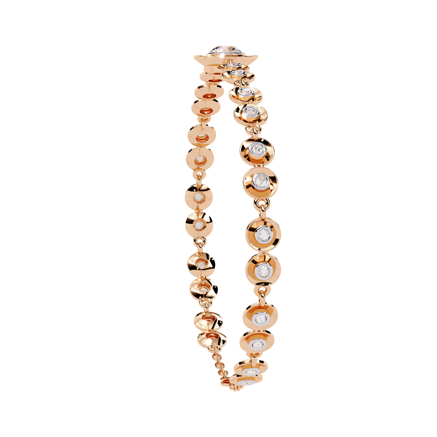 Bezel Orbit – Lab Diamond Round Link Bracelet in 14K Gold