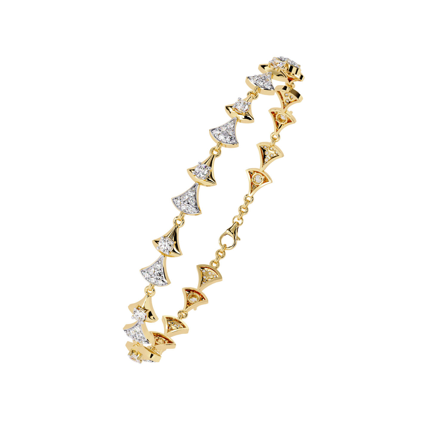 Geometric Gleam – Diamond Accent Triangle Link Bracelet in 14K Gold