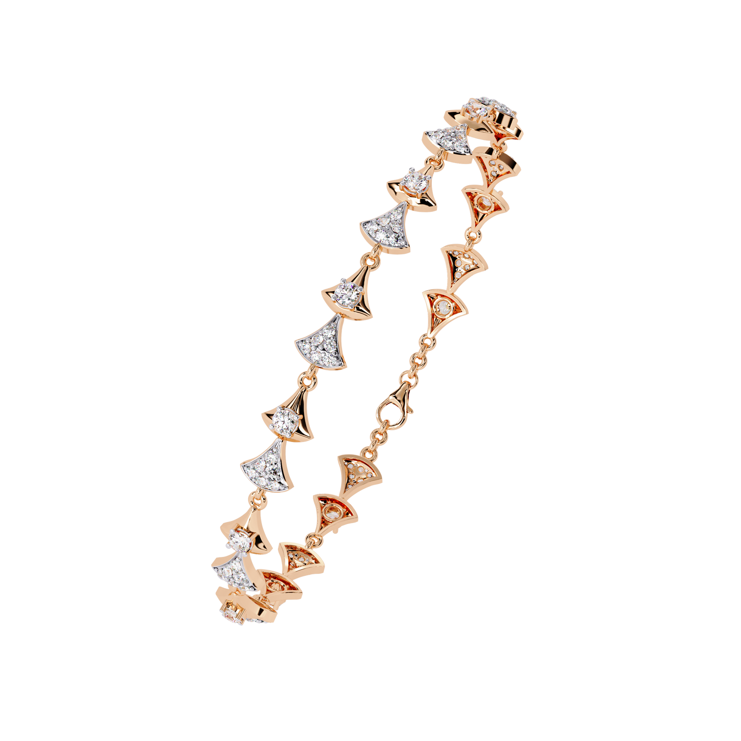 Geometric Gleam – Diamond Accent Triangle Link Bracelet in 14K Gold