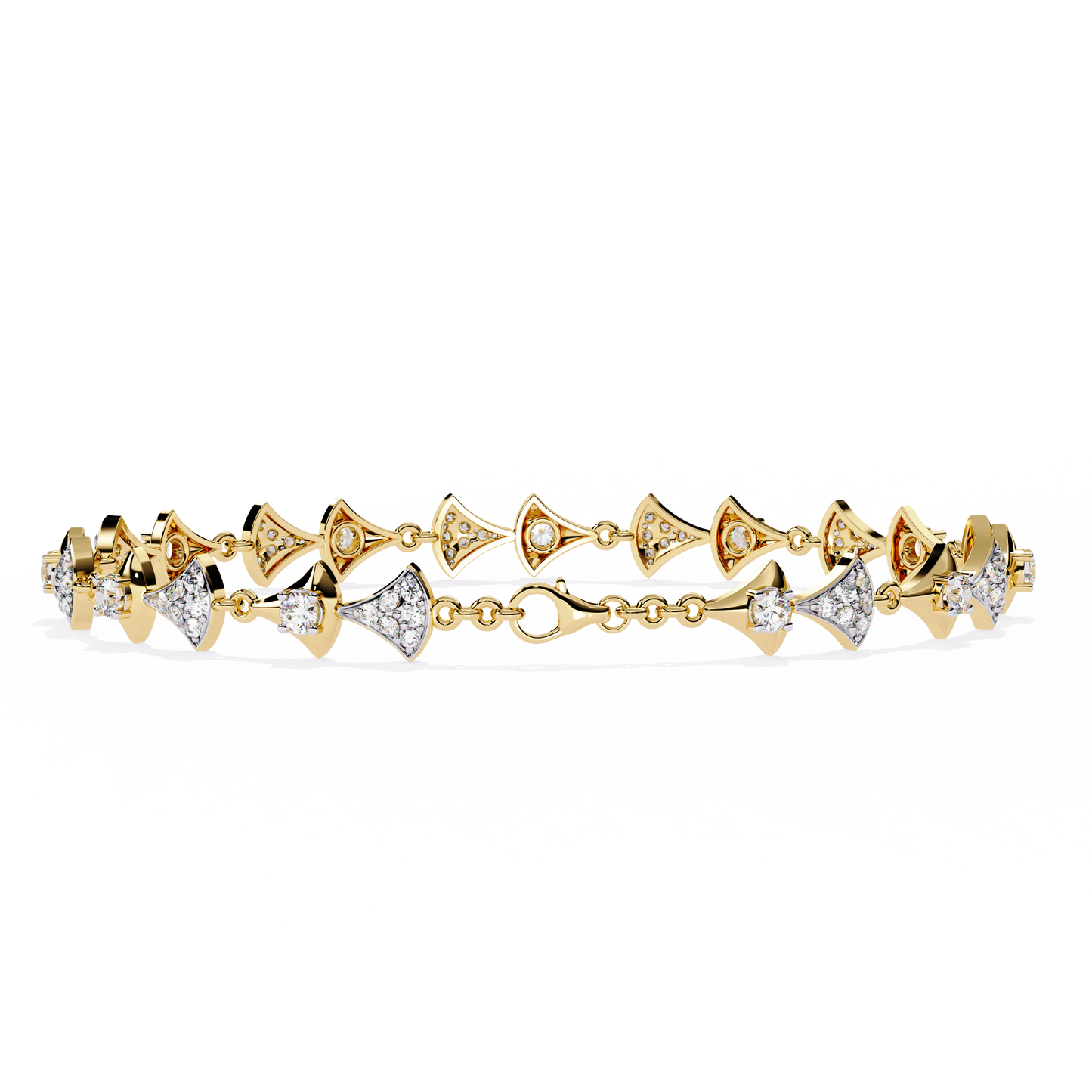 Geometric Gleam – Diamond Accent Triangle Link Bracelet in 14K Gold
