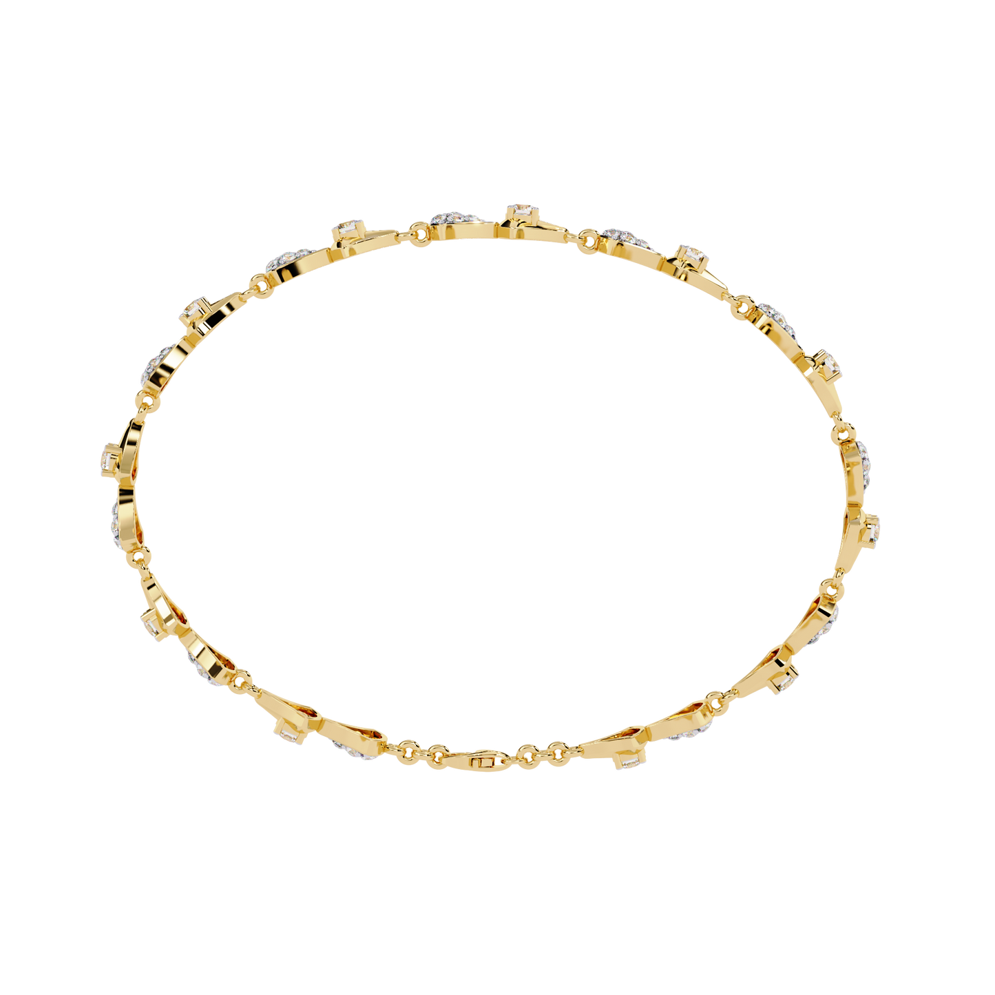 Geometric Gleam – Diamond Accent Triangle Link Bracelet in 14K Gold