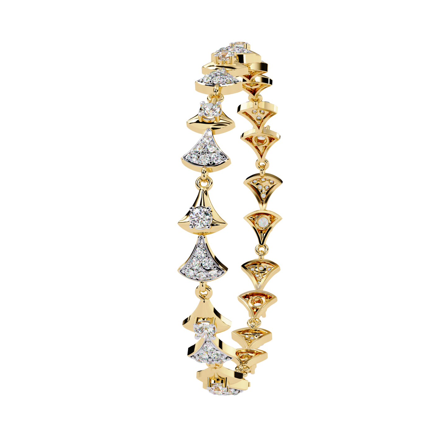 Geometric Gleam – Diamond Accent Triangle Link Bracelet in 14K Gold