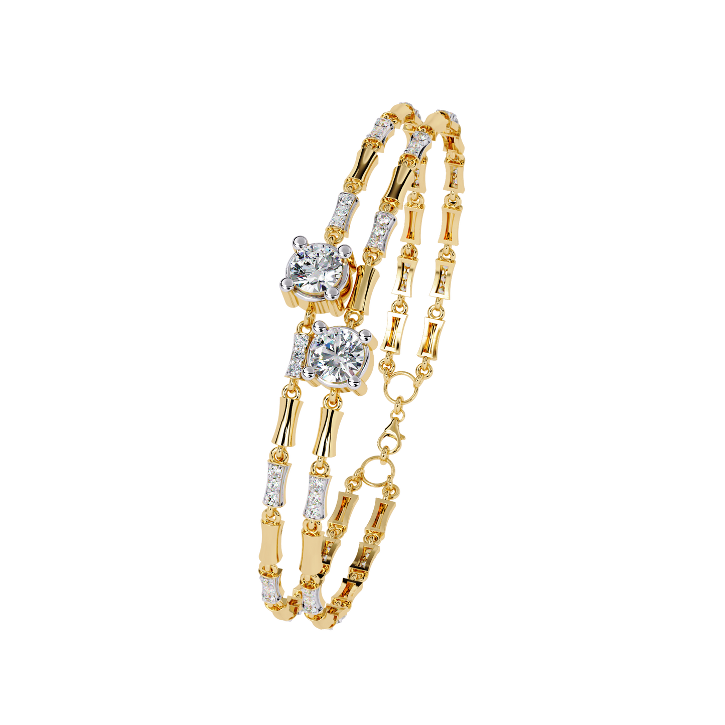 Twin Radiance – Dual Solitaire Lab Diamond Bracelet in 14K Gold