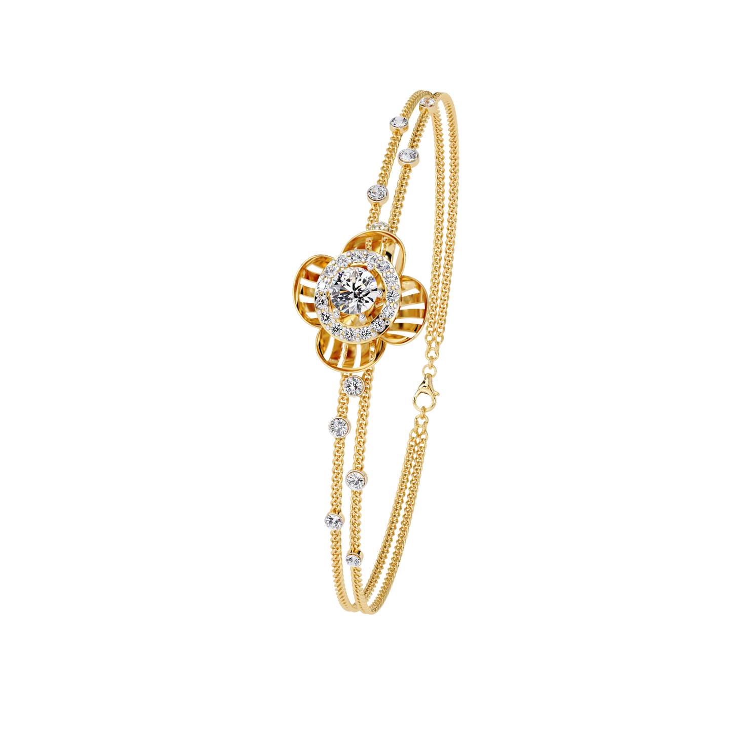 Flora Radiant – Lab Diamond Blossom Motif Bracelet in 14K Gold