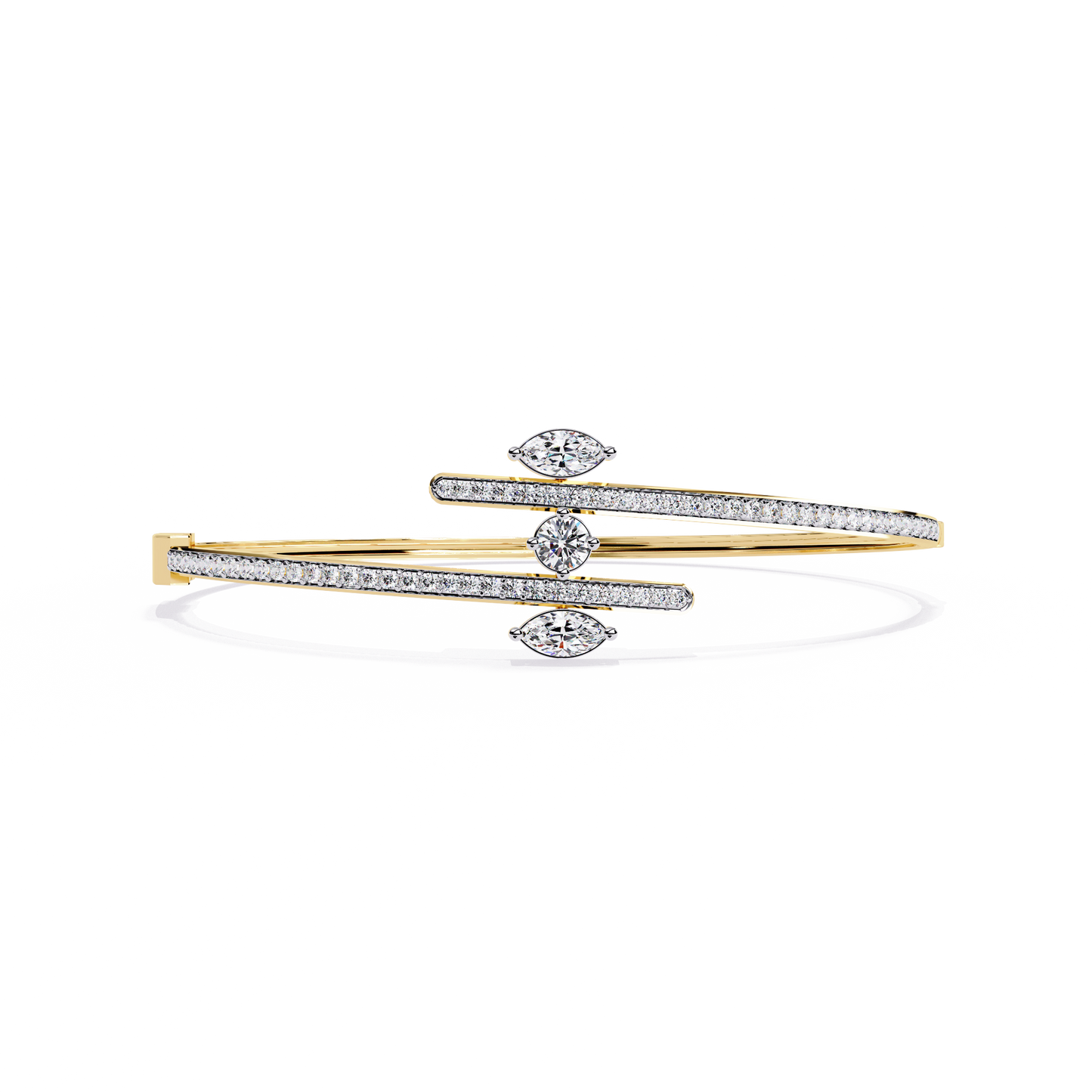 Twin Arc Radiance – Lab Diamond Marquise & Round Bracelet in 14K Gold