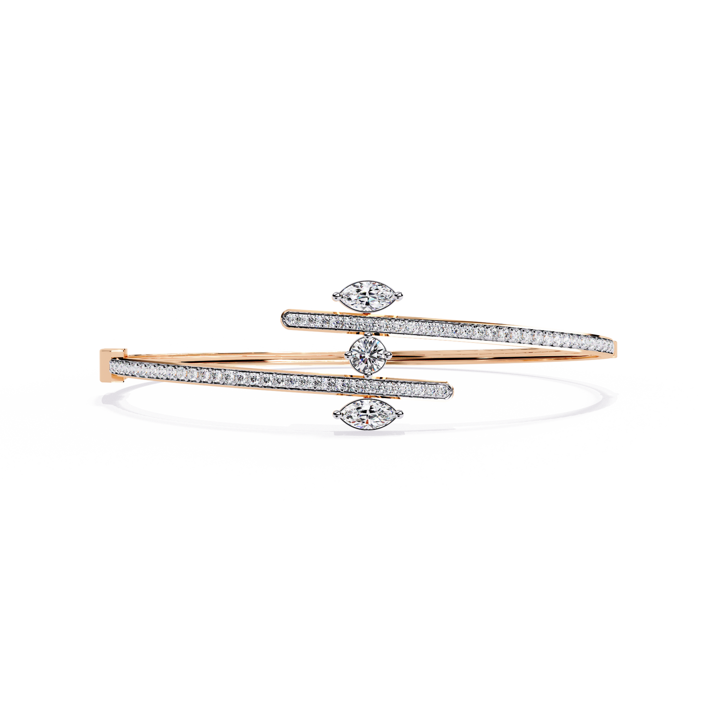 Twin Arc Radiance – Lab Diamond Marquise & Round Bracelet in 14K Gold