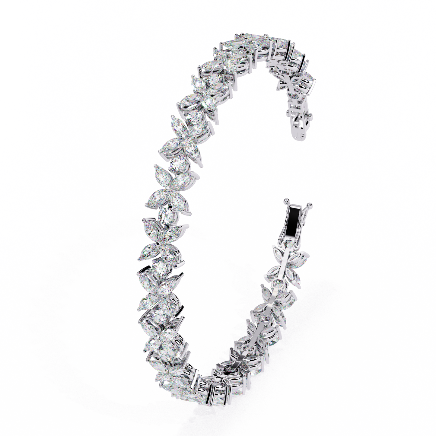 Marquise Lace – Lab Diamond Floral Link Bracelet in 14K Gold