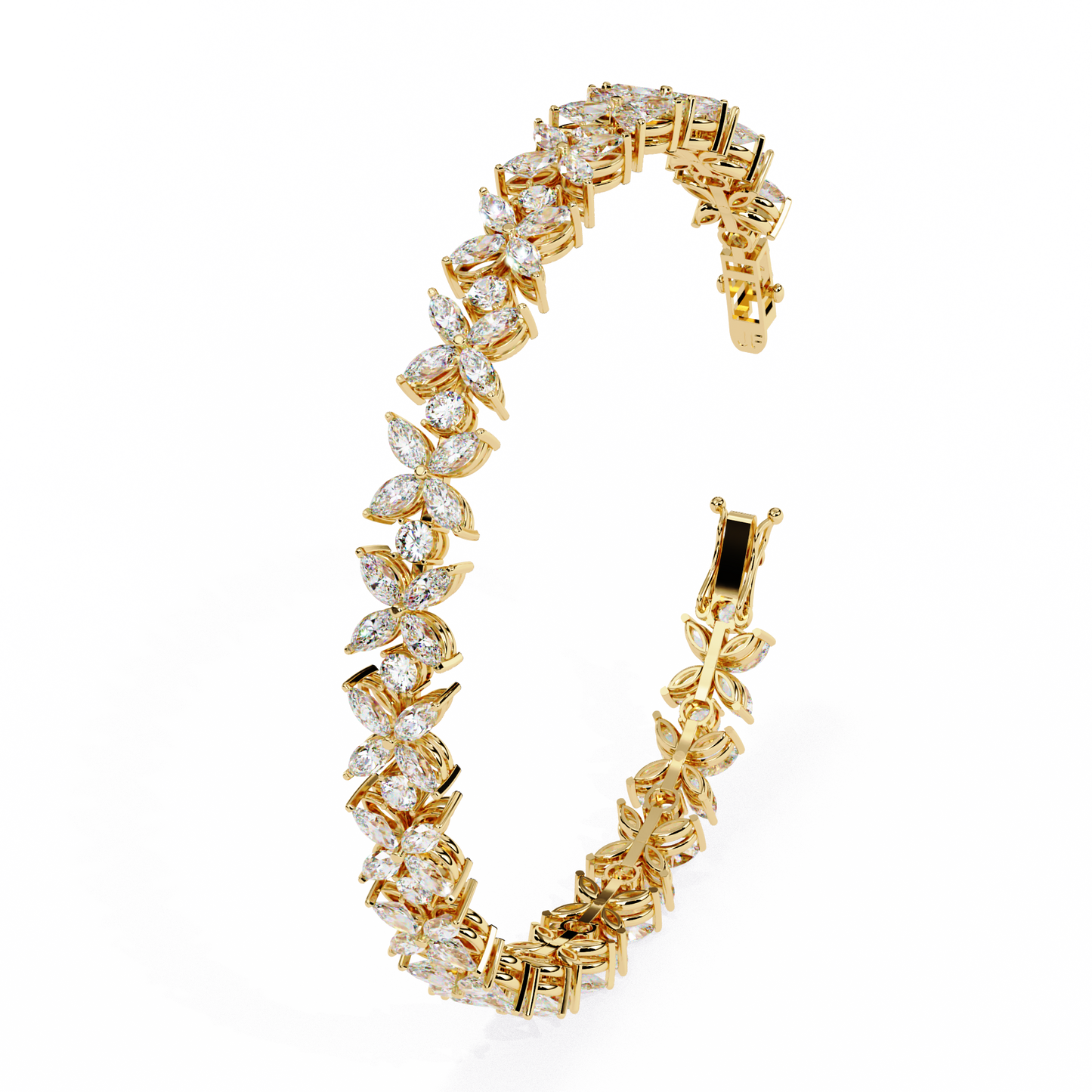 Marquise Lace – Lab Diamond Floral Link Bracelet in 14K Gold