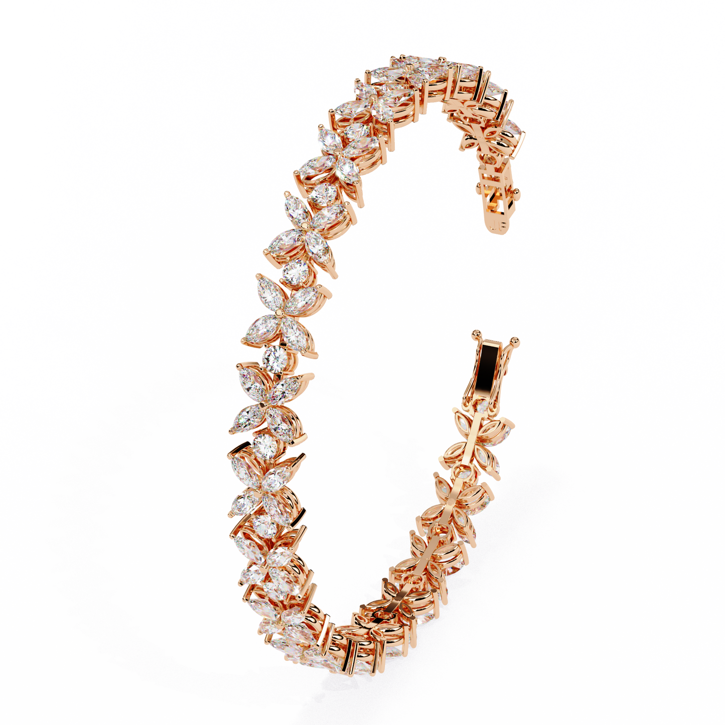 Marquise Lace – Lab Diamond Floral Link Bracelet in 14K Gold