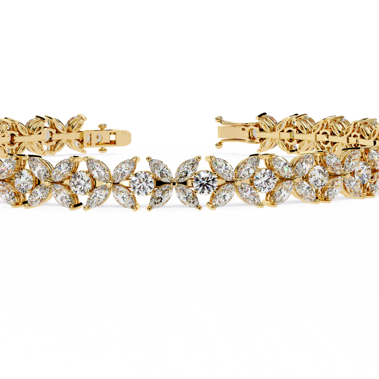 Marquise Lace – Lab Diamond Floral Link Bracelet in 14K Gold
