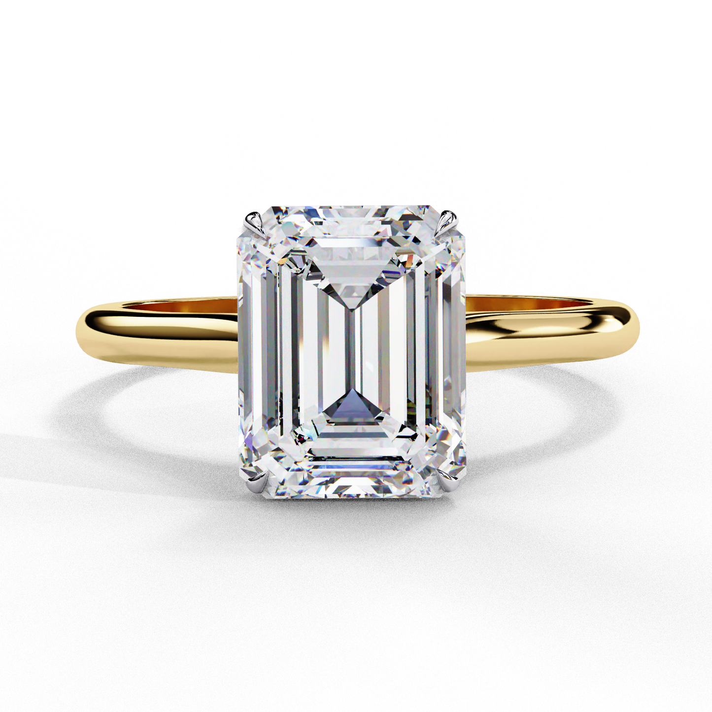 Verdant Shank – Emerald Lab Diamond Elevated Solitaire Ring in 14K Gold
