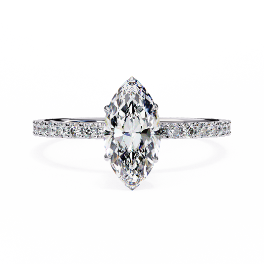 Marquise Lineage – Diamond Row Ring with Sculpted Gold Band in 14K