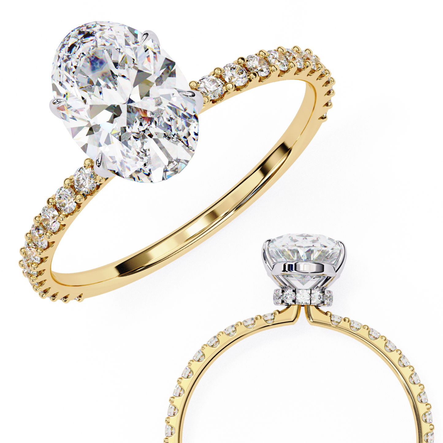 Oval Parallel – Lab Diamond Ring with Dual Shank in 14K Gold