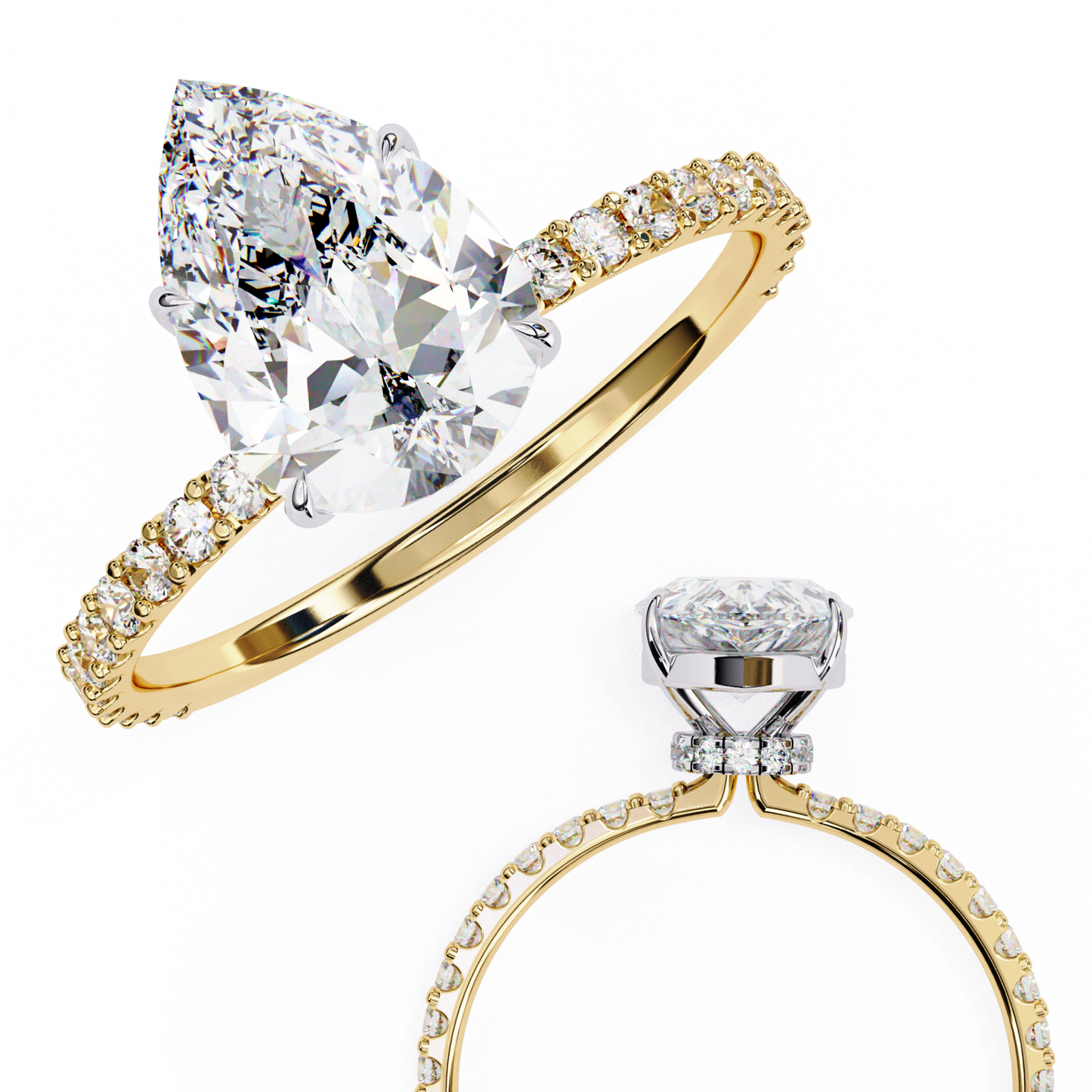 Pear Offset – Lab Diamond Ring with Asymmetric Split Shank in 14K Gold