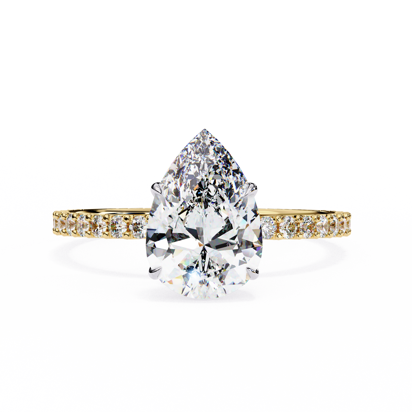 Pear Offset – Lab Diamond Ring with Asymmetric Split Shank in 14K Gold