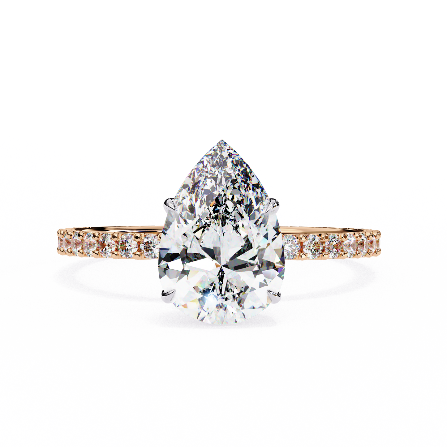 Pear Offset – Lab Diamond Ring with Asymmetric Split Shank in 14K Gold