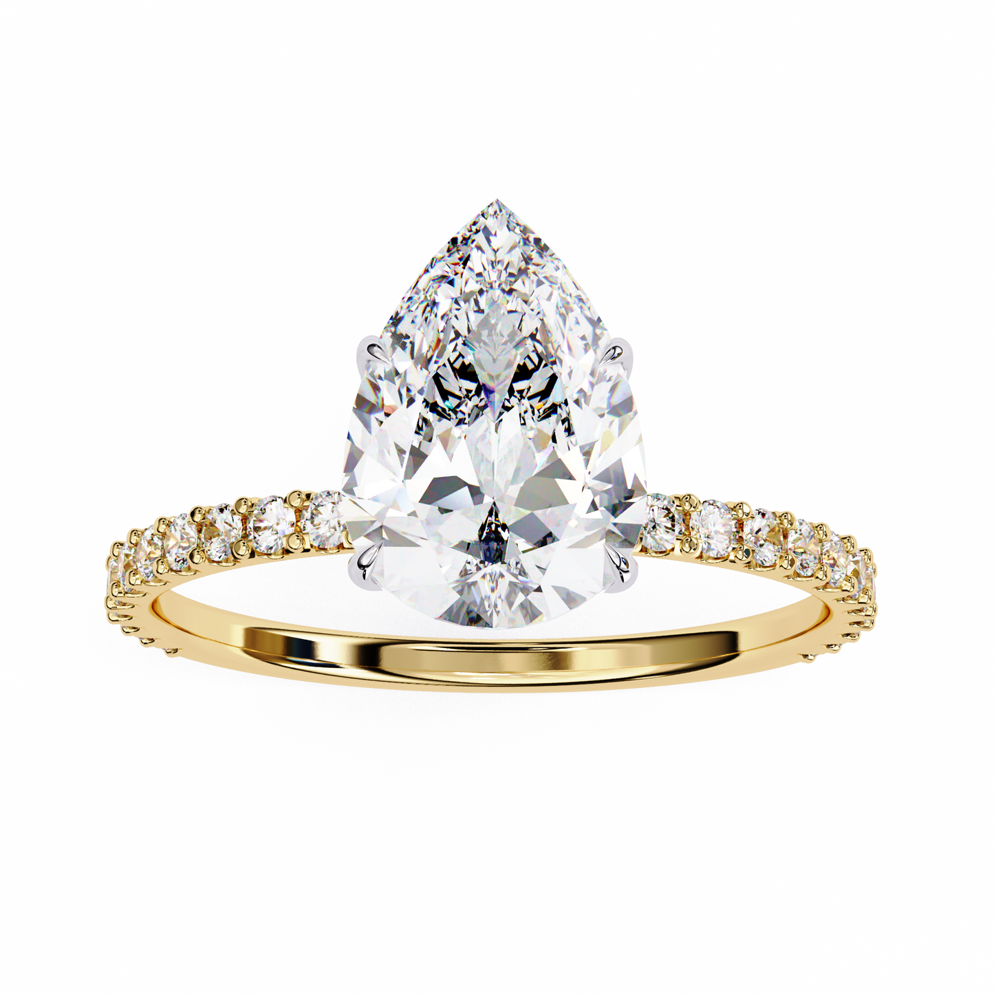 Pear Offset – Lab Diamond Ring with Asymmetric Split Shank in 14K Gold