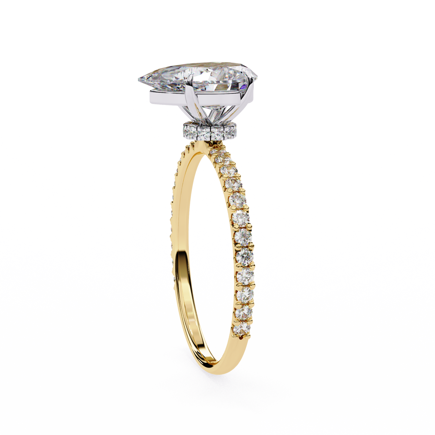 Pear Offset – Lab Diamond Ring with Asymmetric Split Shank in 14K Gold