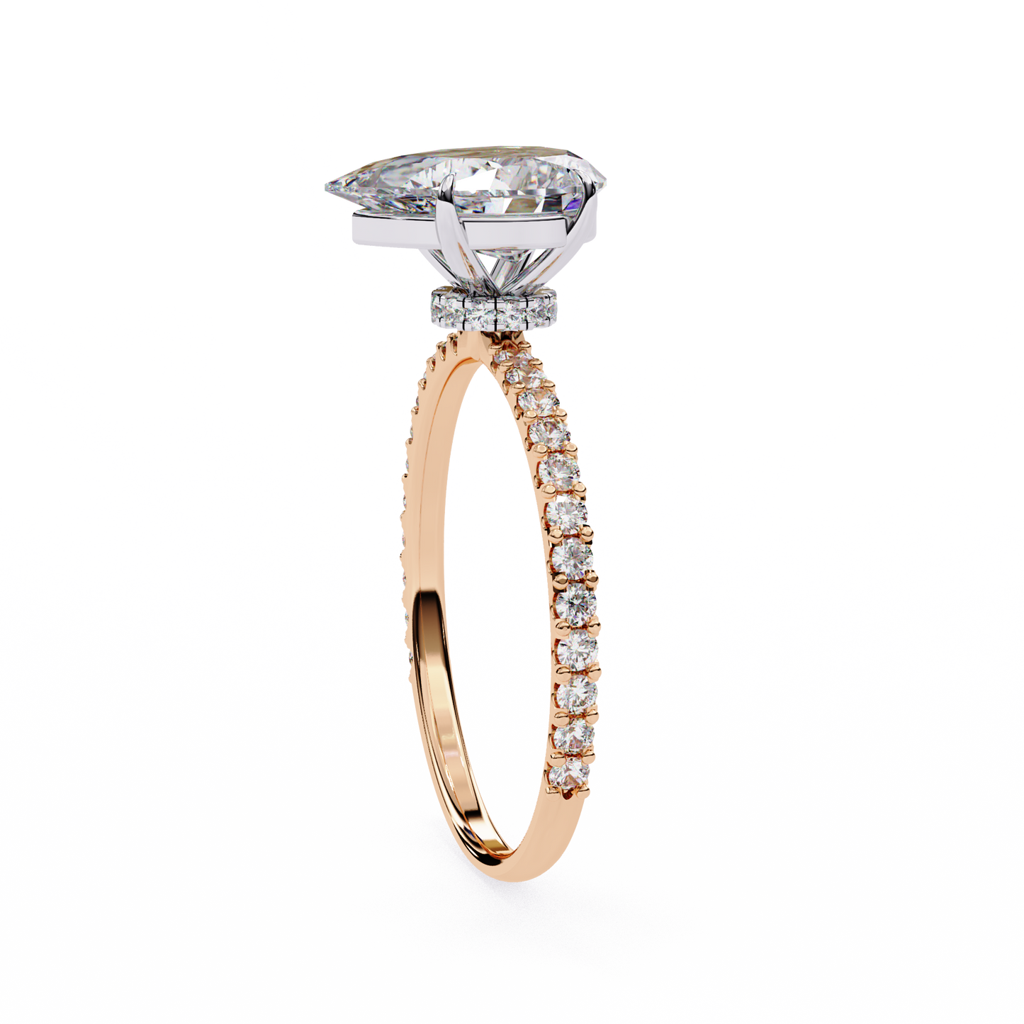 Pear Offset – Lab Diamond Ring with Asymmetric Split Shank in 14K Gold