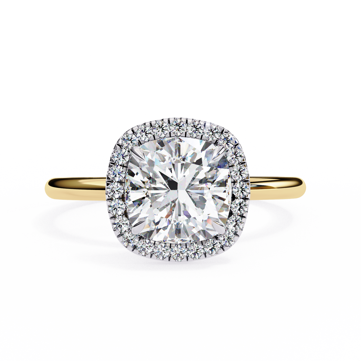 Cushion Lab Diamond Ring with Overlapping Shank in 14K Gold