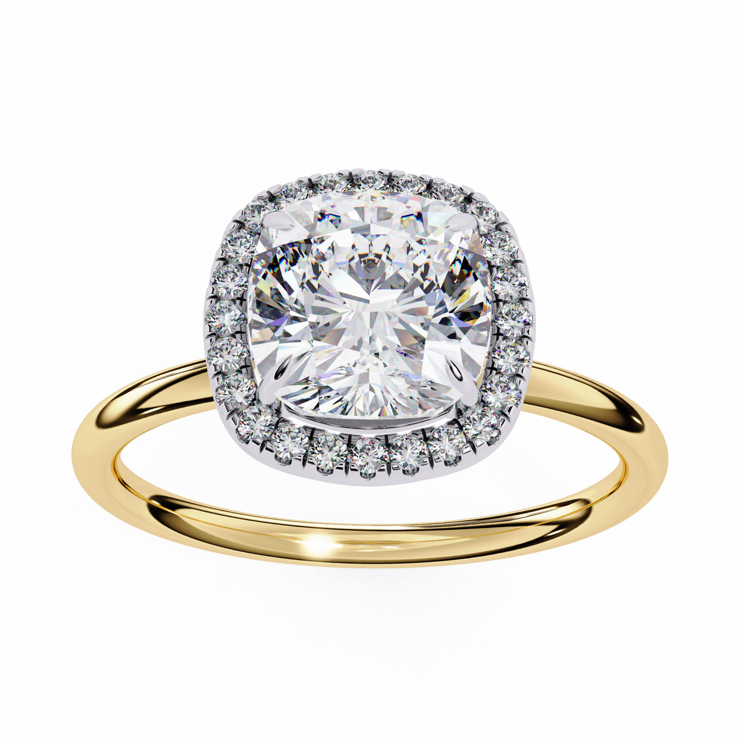 Cushion Lab Diamond Ring with Overlapping Shank in 14K Gold