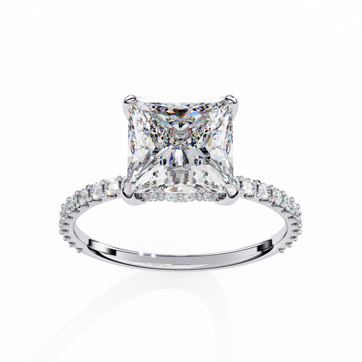 Princess Edge – Lab Diamond Ring with Tiered Accent Band in 14K Gold