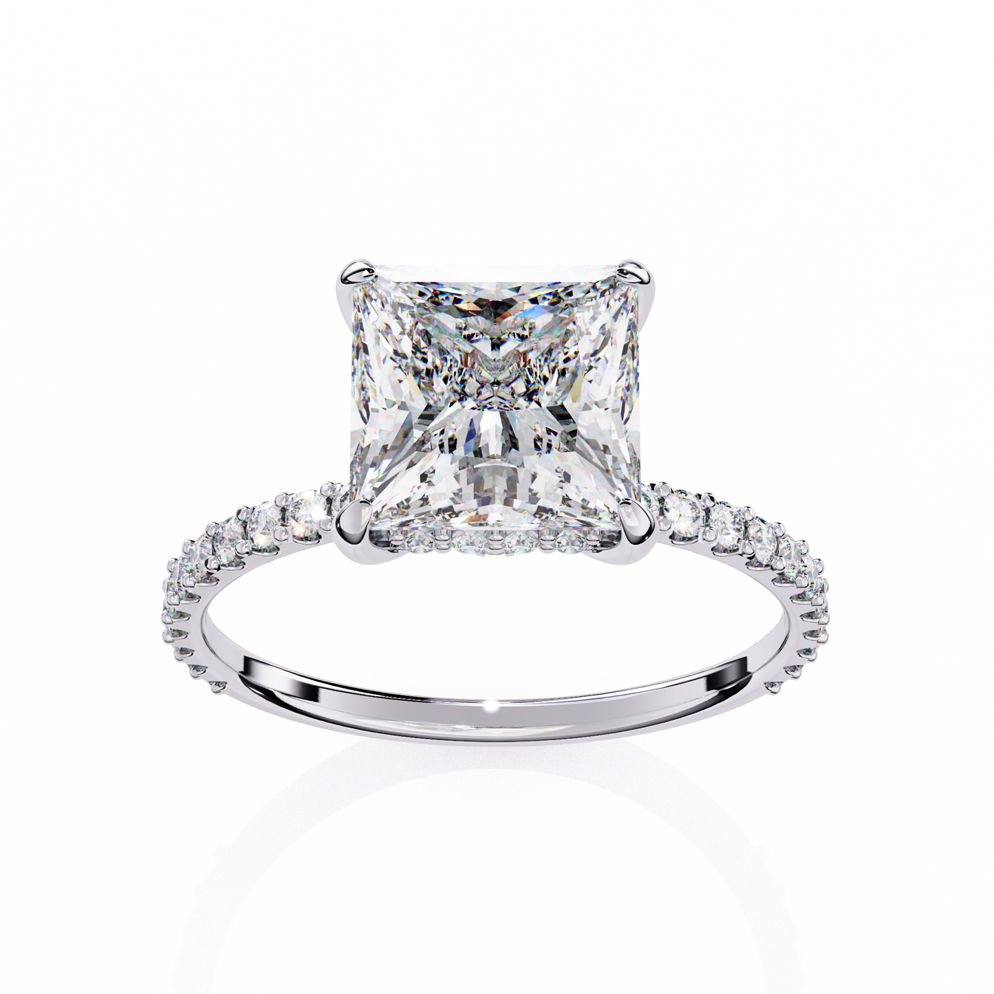 Princess Edge – Lab Diamond Ring with Tiered Accent Band in 14K Gold