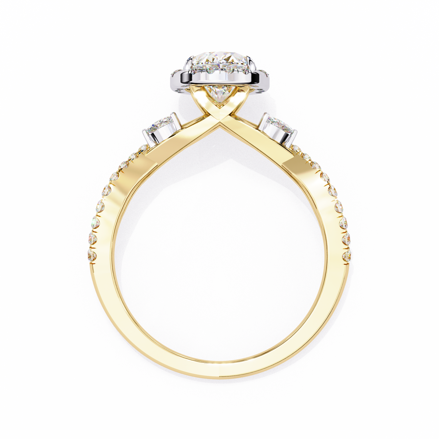 Oval Crown – Lab Diamond Ring with Tapered Band in 14K Gold