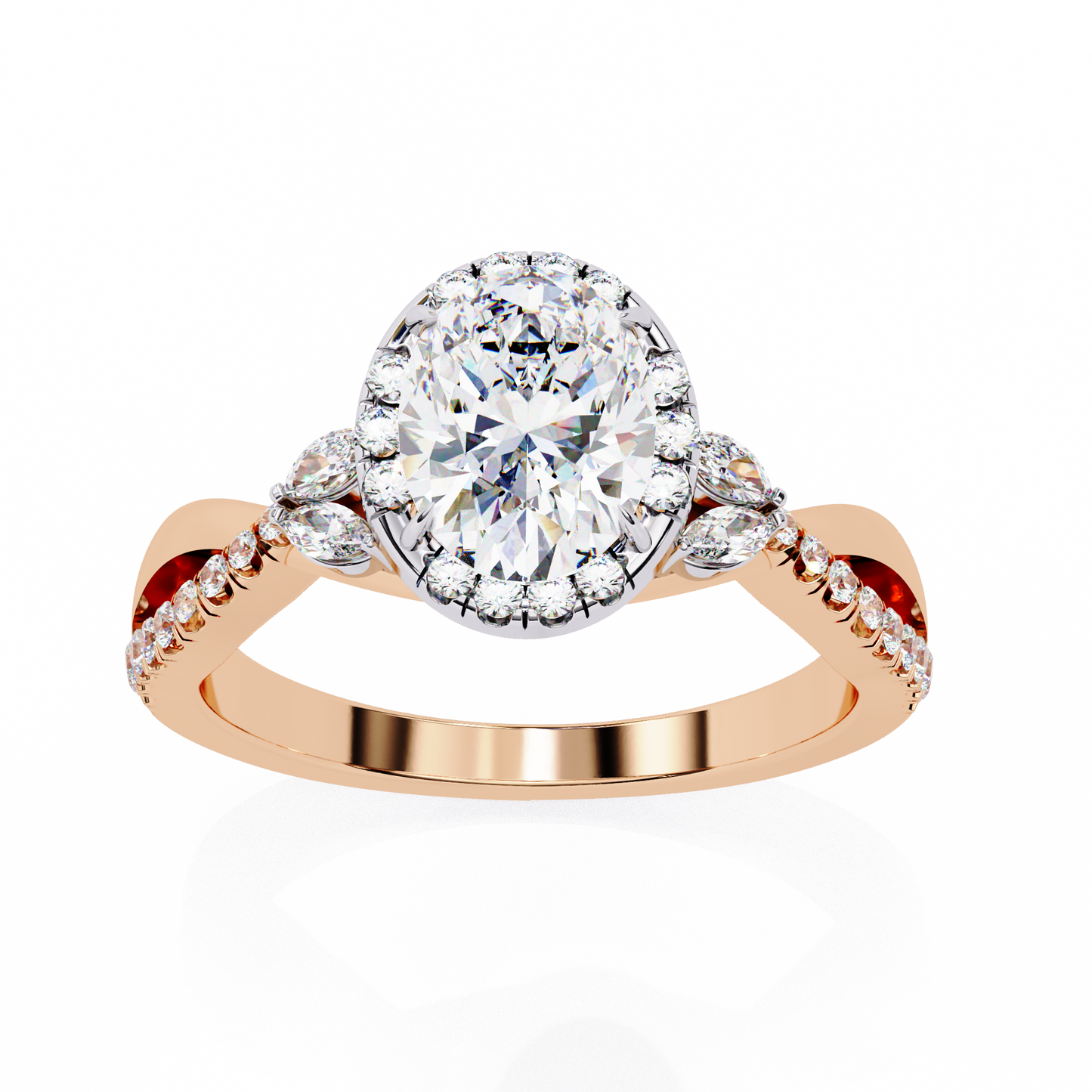 Oval Crown – Lab Diamond Ring with Tapered Band in 14K Gold