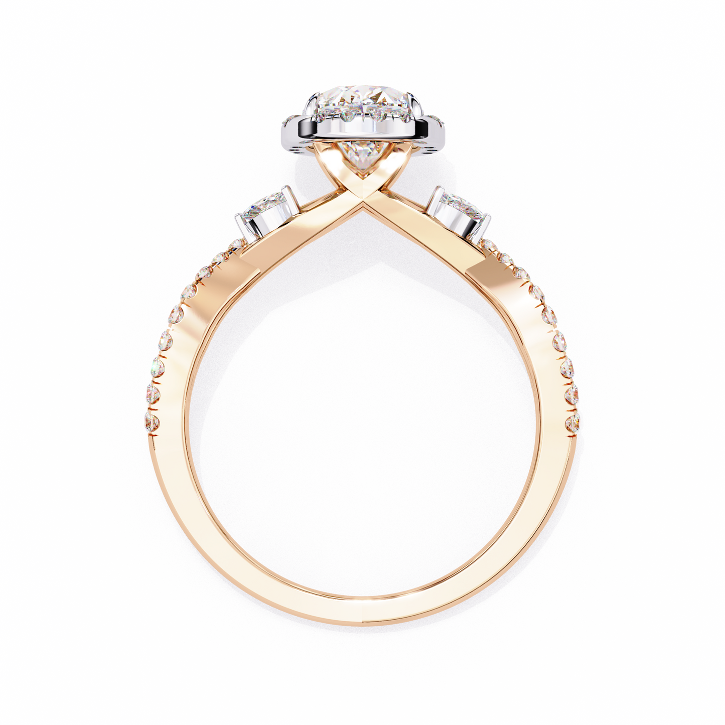 Oval Crown – Lab Diamond Ring with Tapered Band in 14K Gold