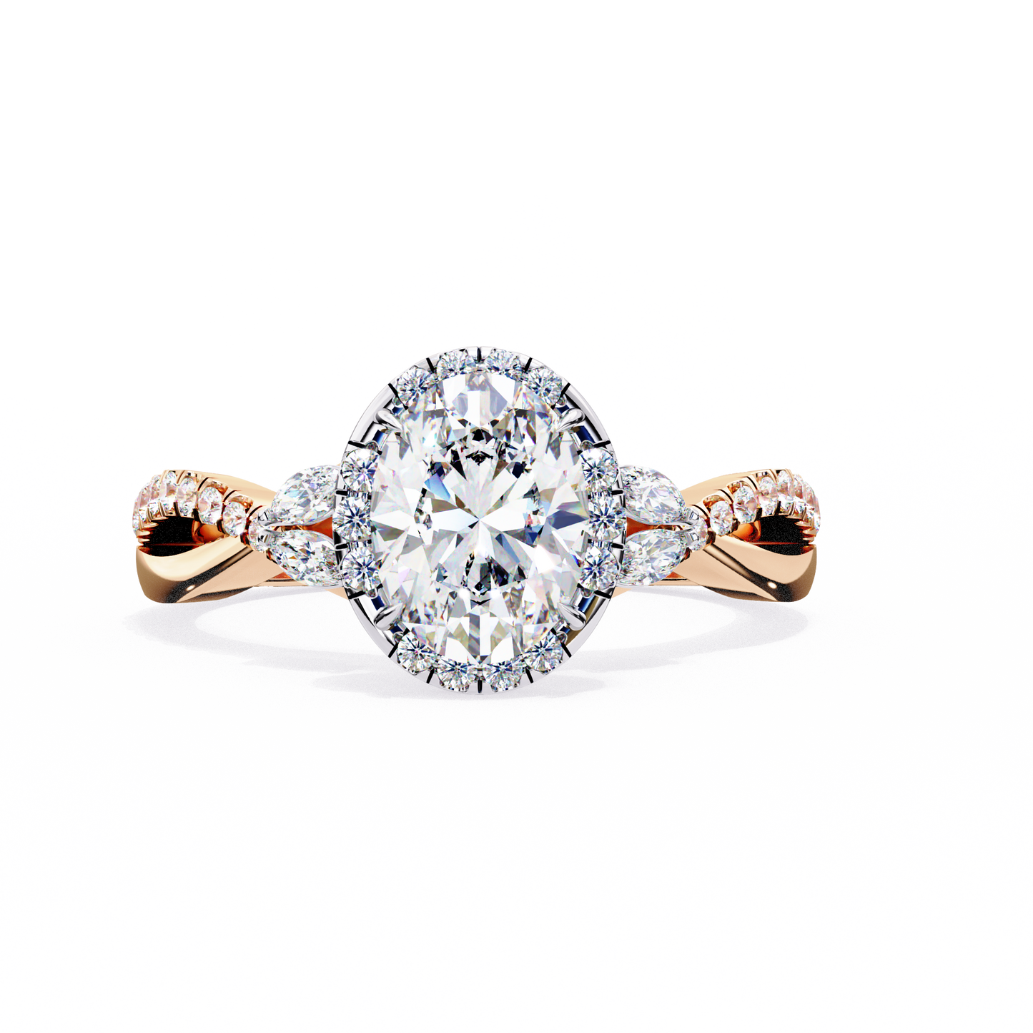 Oval Crown – Lab Diamond Ring with Tapered Band in 14K Gold