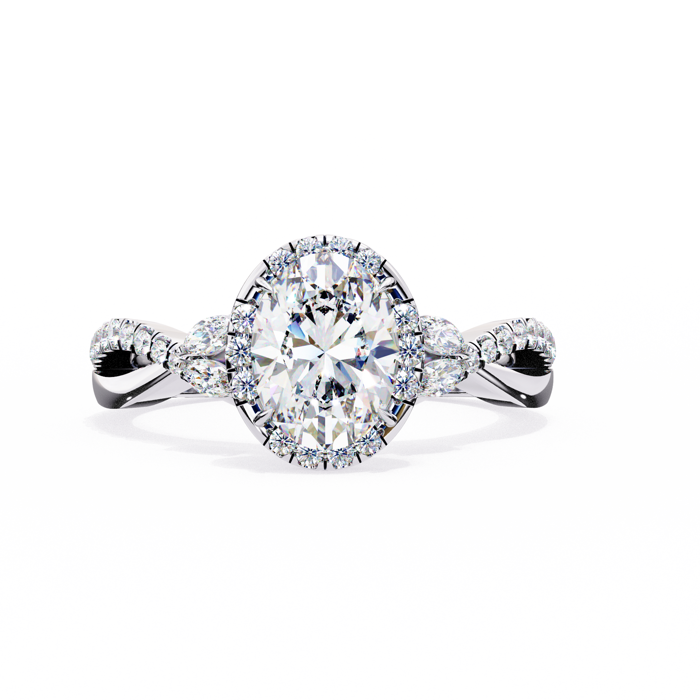Oval Crown – Lab Diamond Ring with Tapered Band in 14K Gold