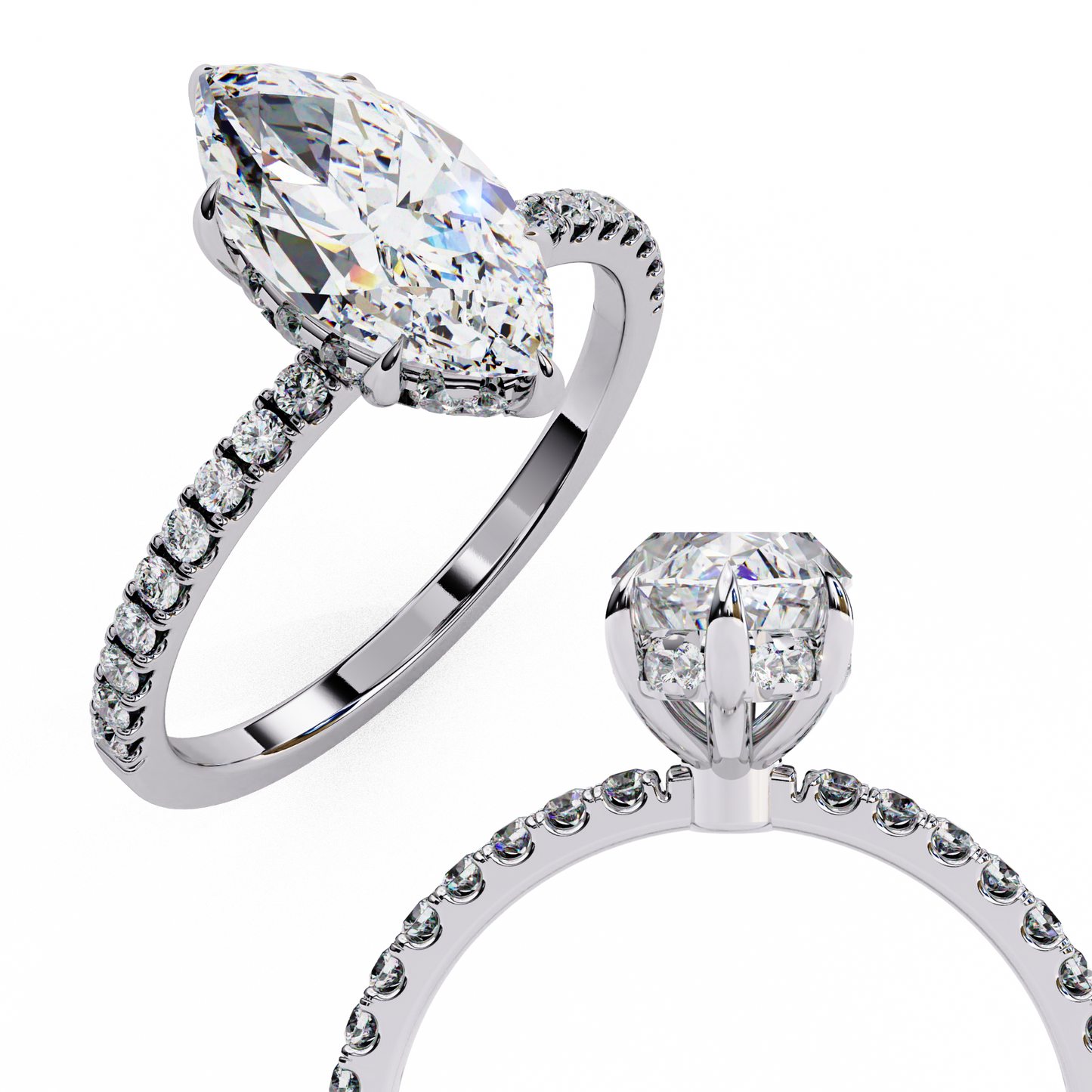 Flare Crest – Marquise & Round Lab Diamond Fan Ring